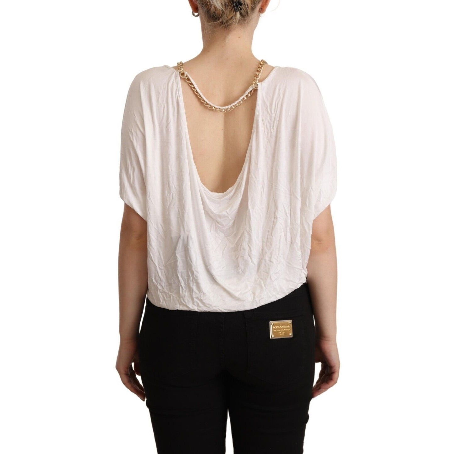 Guess By Marciano White Short Sleeves Gold Chain T-shirt Top