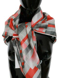 Costume National Gray Red Silk Shawl Foulard Wrap Scarf