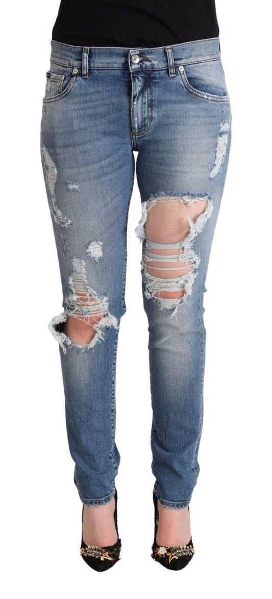 Dolce & Gabbana Blue Distressed Cotton Denim Skinny Jeans Dolce & Gabbana