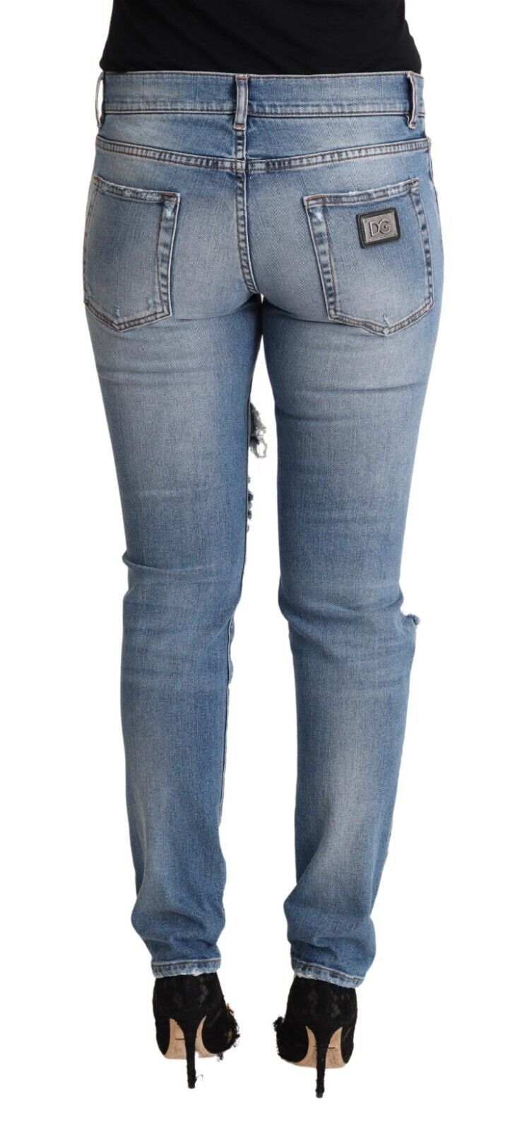 Dolce & Gabbana Blue Distressed Cotton Denim Skinny Jeans Dolce & Gabbana