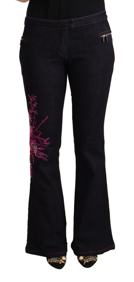Exte Black Cotton Mid Waist Cotton Flared Jeans Exte
