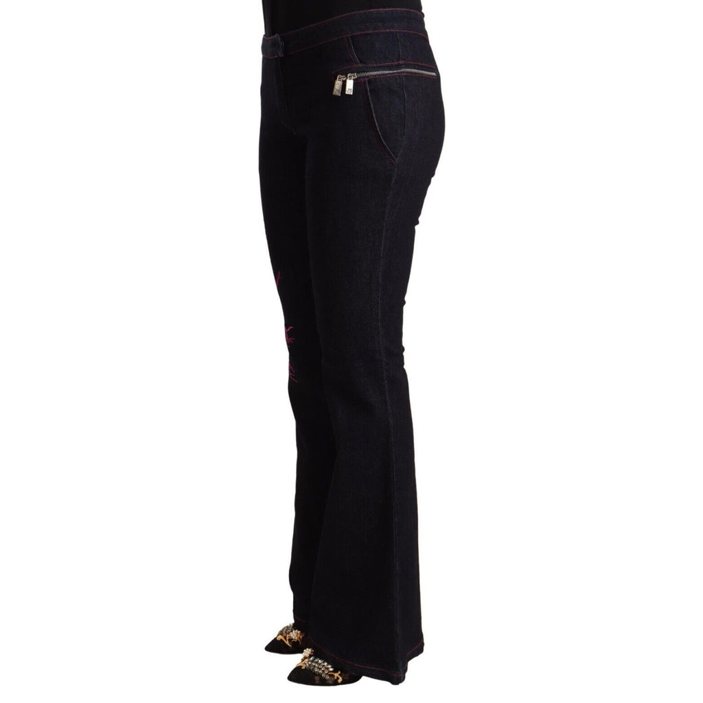Exte Black Cotton Mid Waist Cotton Flared Jeans