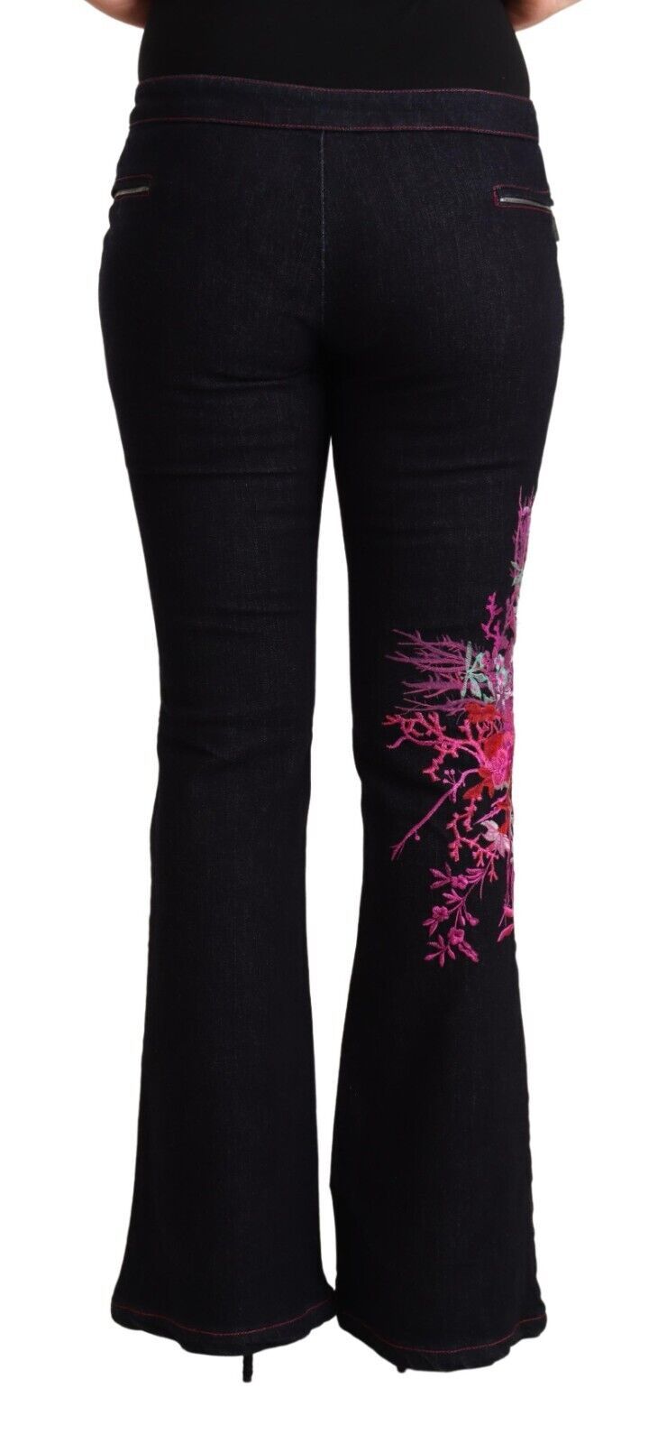 Exte Black Cotton Mid Waist Cotton Flared Jeans Exte