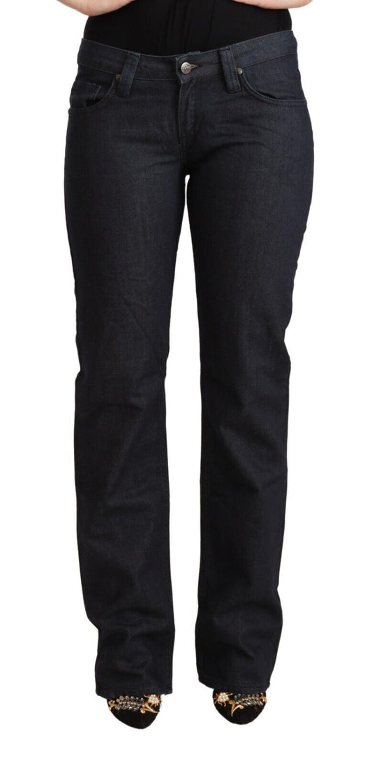 Exte Dark Blue Cotton Stretch Low Waist Straight Denim Jeans Exte