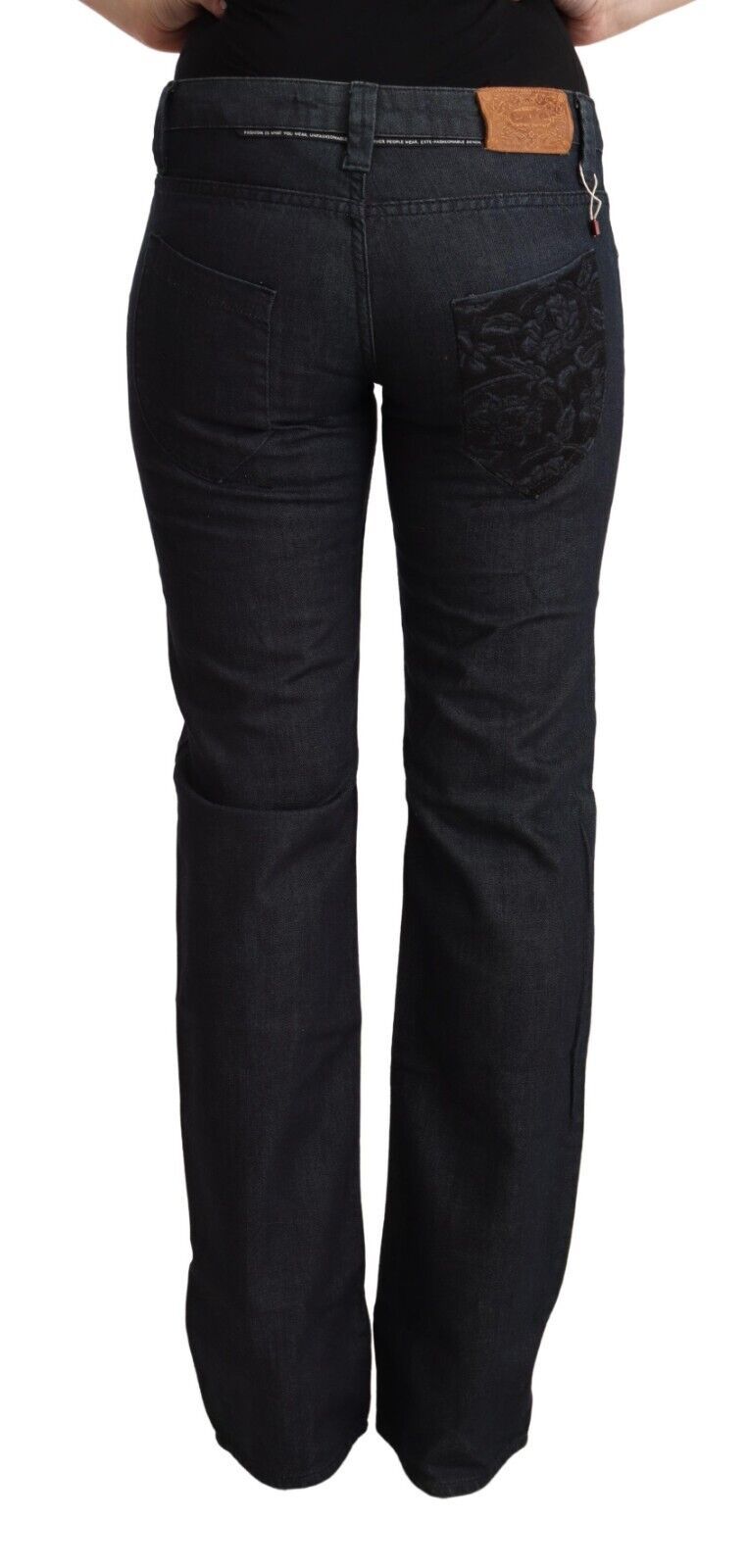 Exte Dark Blue Cotton Stretch Low Waist Straight Denim Jeans Exte