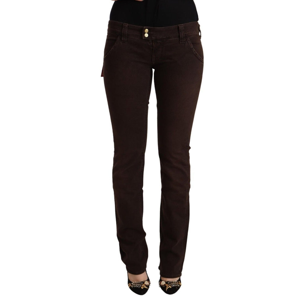CYCLE Brown Cotton Stretch Low Waist Slim Fit Denim Jeans