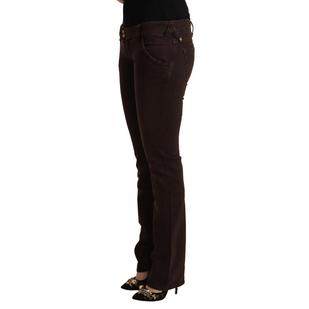 CYCLE Brown Cotton Stretch Low Waist Slim Fit Denim Jeans