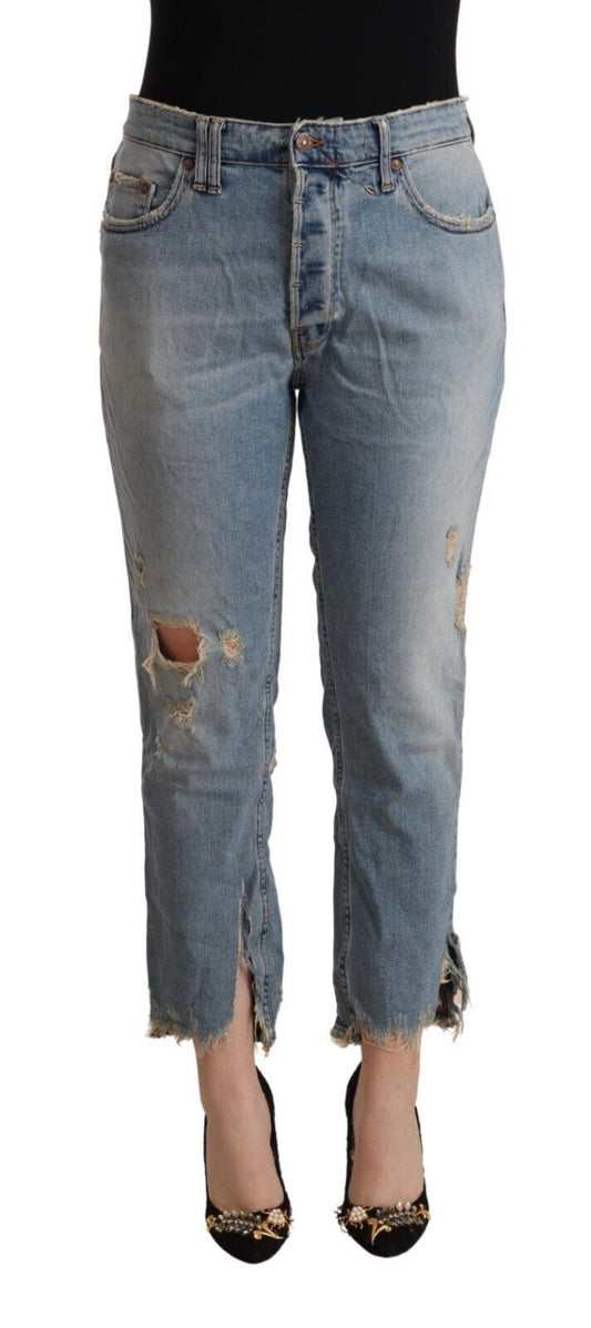 CYCLE Light Blue Distressed Mid Waist Cropped Denim Jeans CYCLE