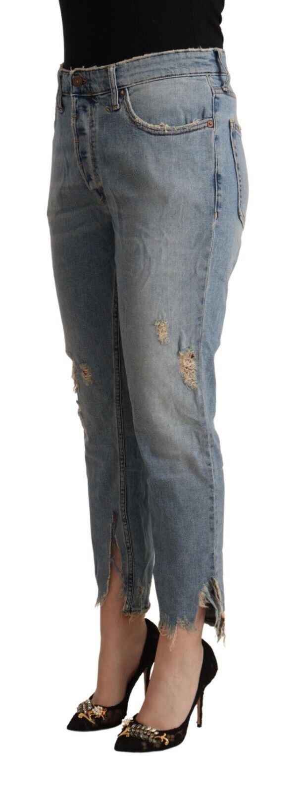 CYCLE Light Blue Distressed Mid Waist Cropped Denim Jeans CYCLE