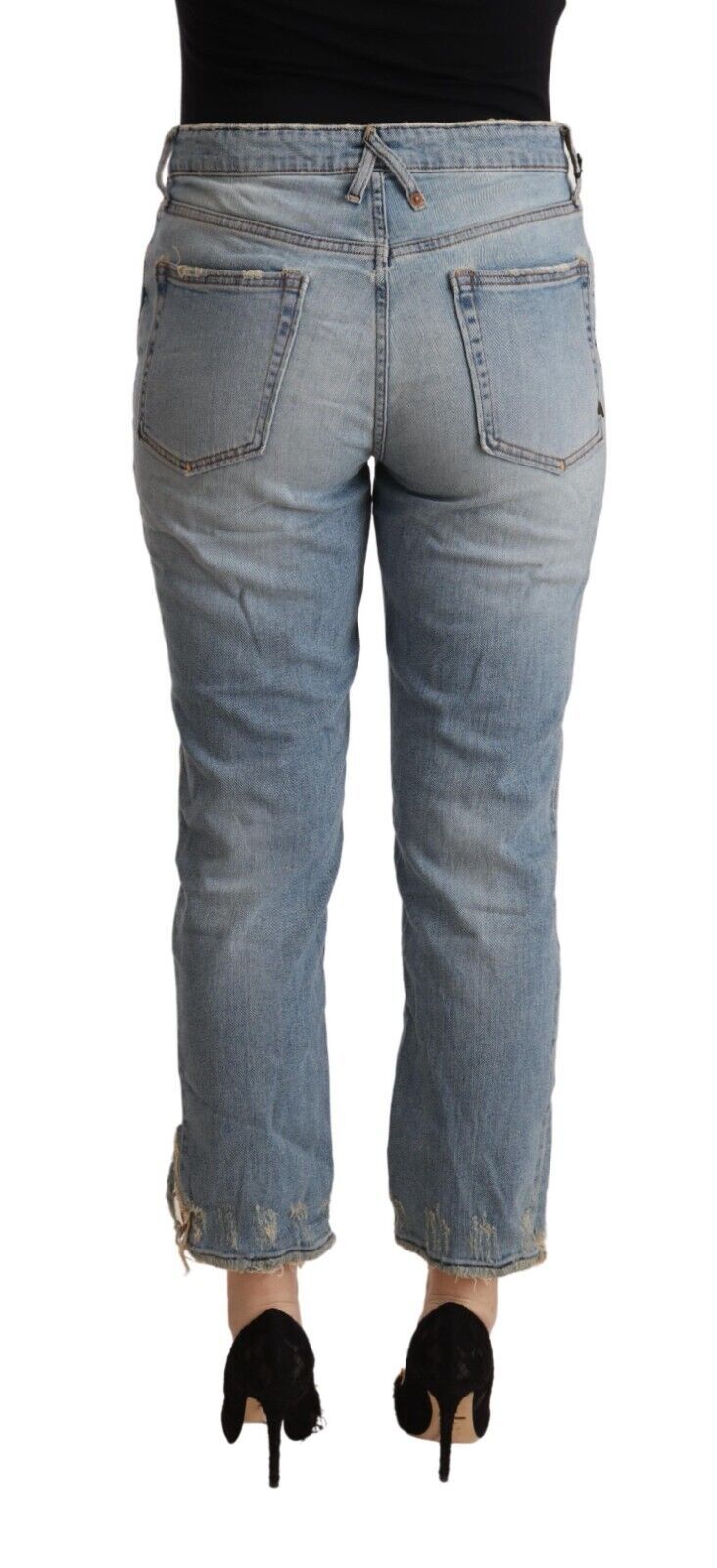 CYCLE Light Blue Distressed Mid Waist Cropped Denim Jeans CYCLE