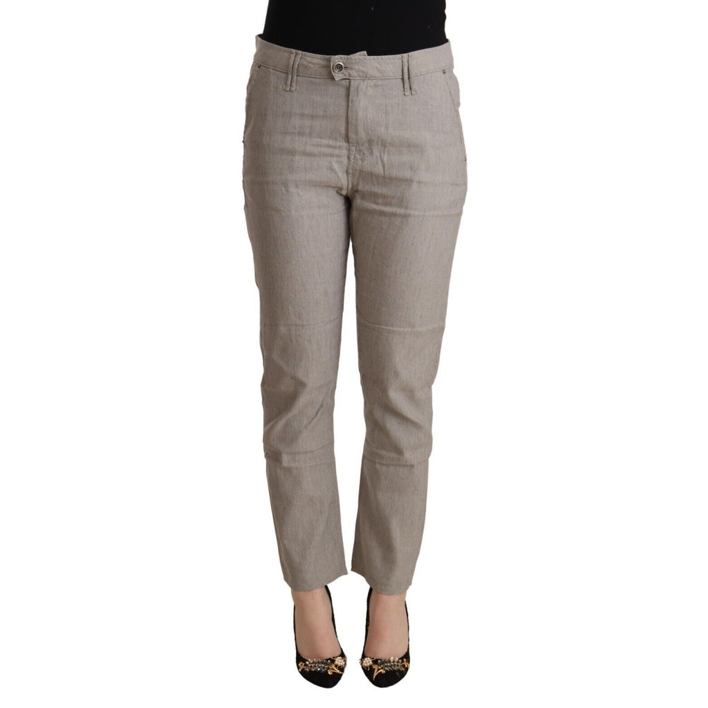 CYCLE Light Gray Linen Blend Mid Waist Tapered Pants