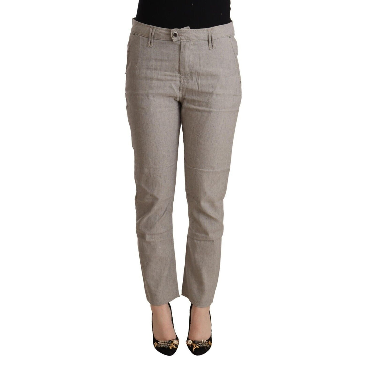 CYCLE Light Gray Linen Blend Mid Waist Tapered Pants
