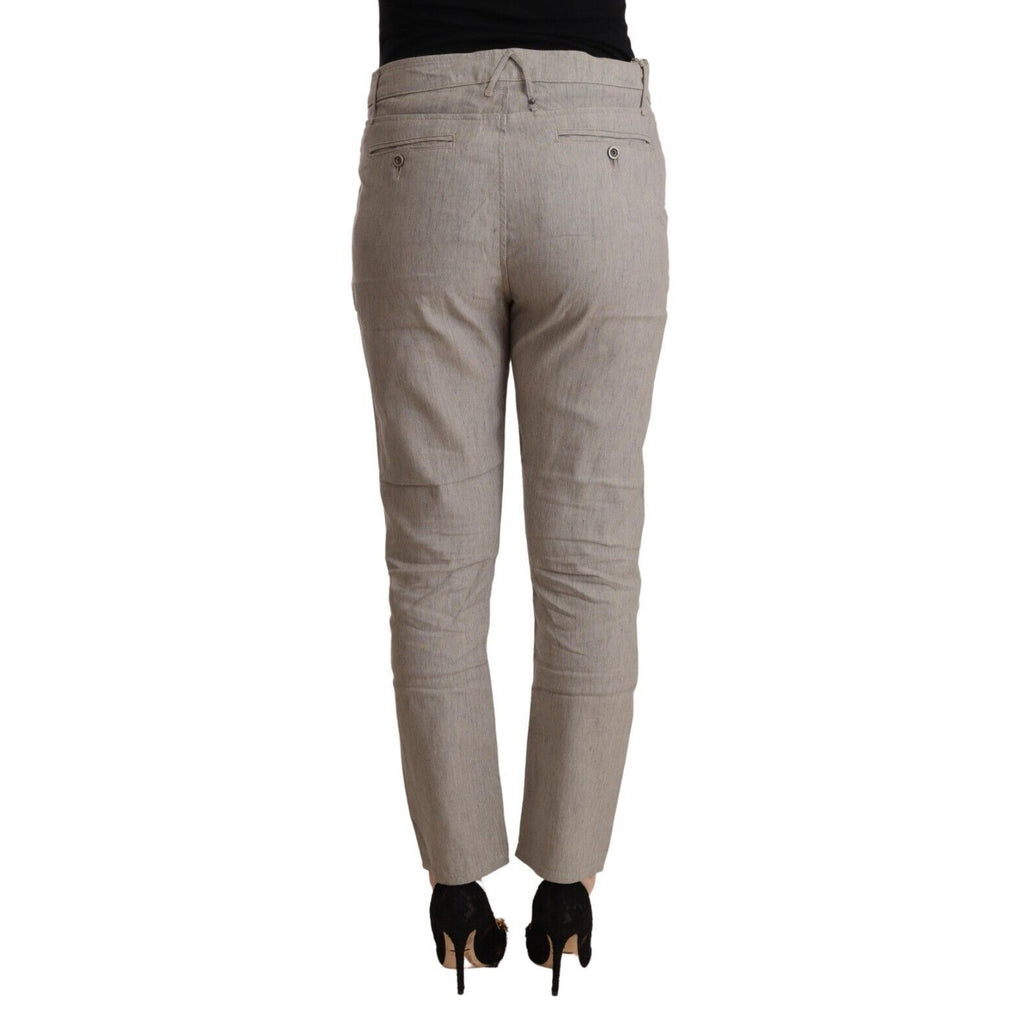CYCLE Light Gray Linen Blend Mid Waist Tapered Pants