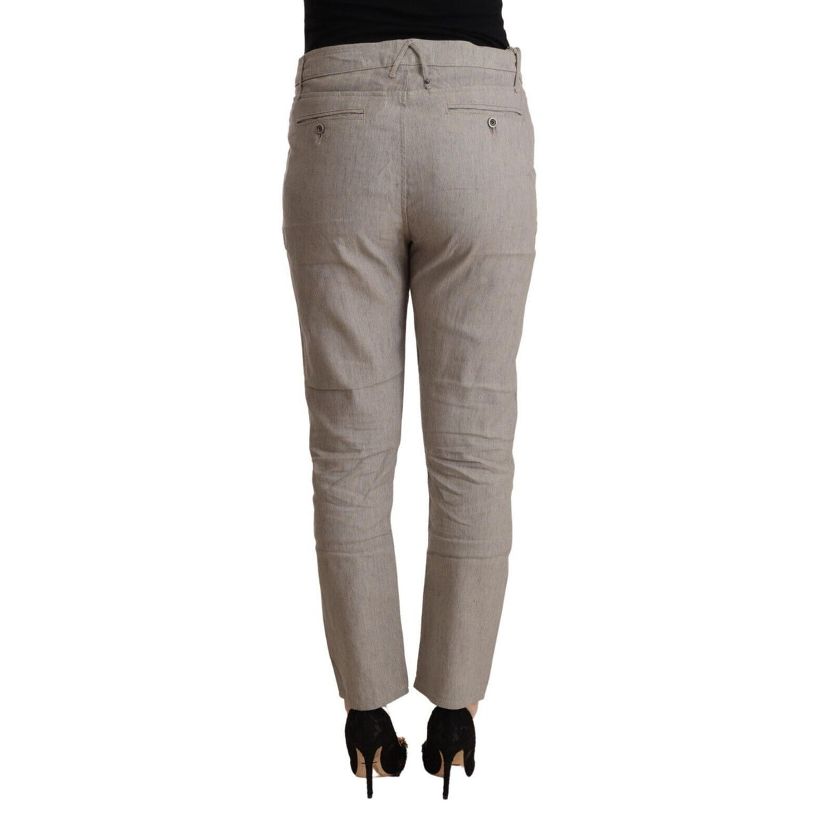 CYCLE Light Gray Linen Blend Mid Waist Tapered Pants