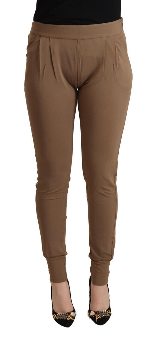 Scervino Street Brown Viscose Mid Waist Slim Tapered Pants Scervino Street