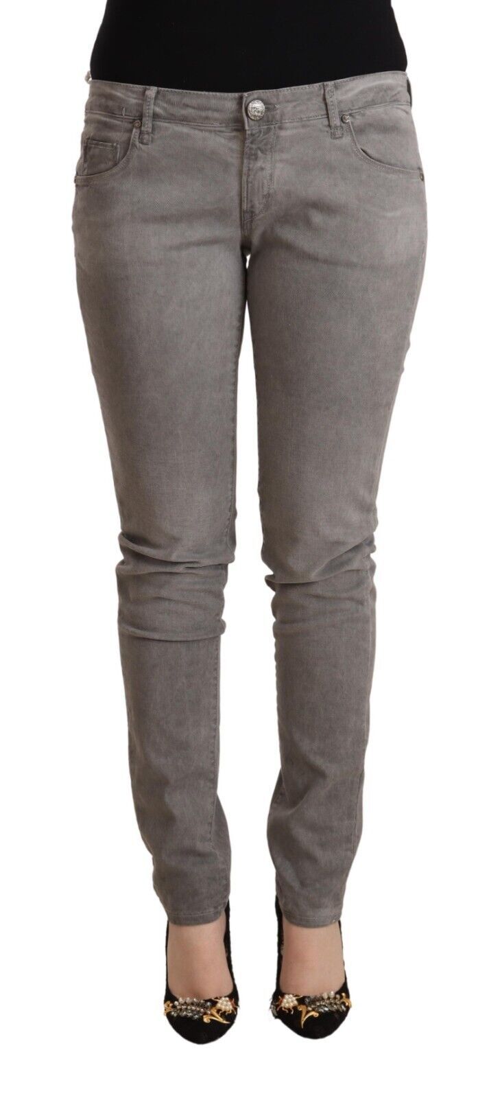 Acht Light Gray Washed Cotton Slim Fit Denim Jeans Acht