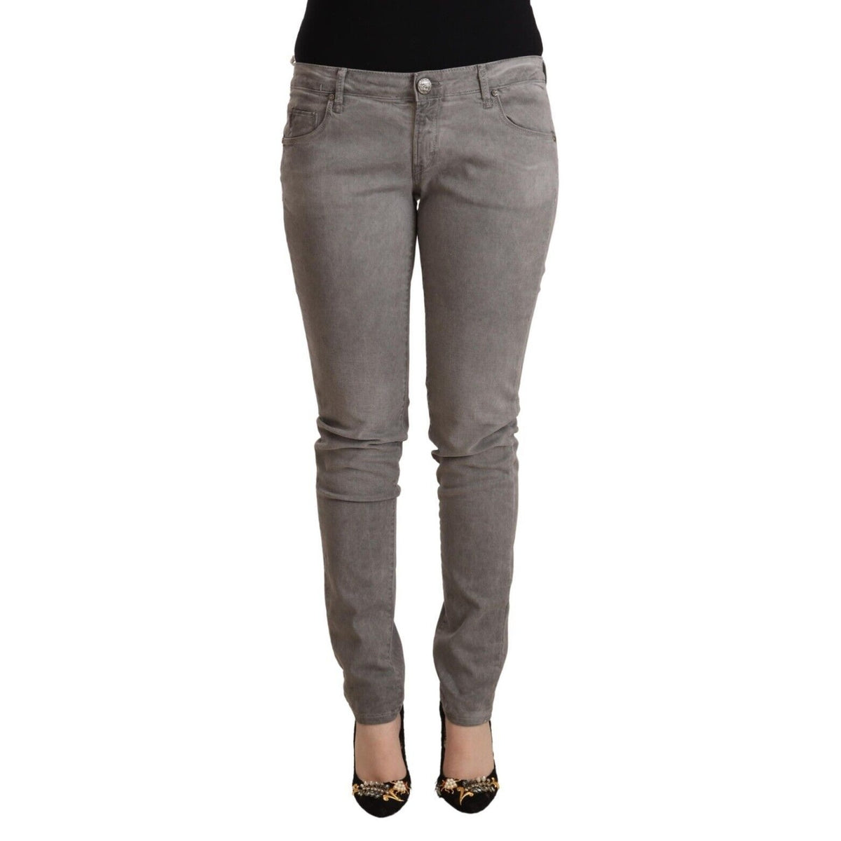 Acht Light Gray Washed Cotton Slim Fit Denim Jeans