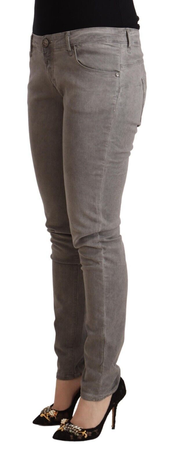 Acht Light Gray Washed Cotton Slim Fit Denim Jeans Acht