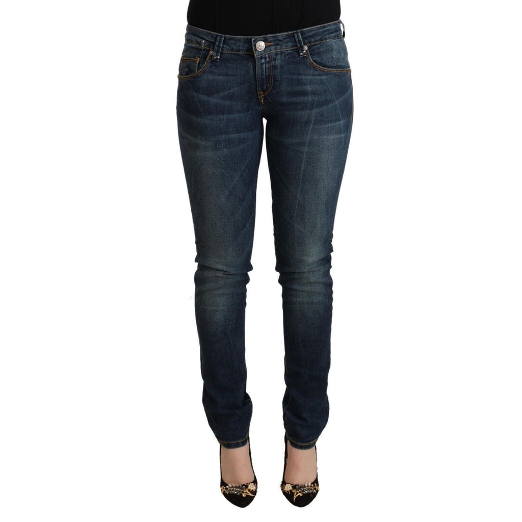 Acht Blue Washed Cotton Slim Fit Denim Low Waist Jeans