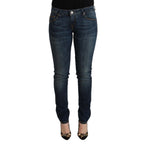 Acht Blue Washed Cotton Slim Fit Denim Low Waist Jeans