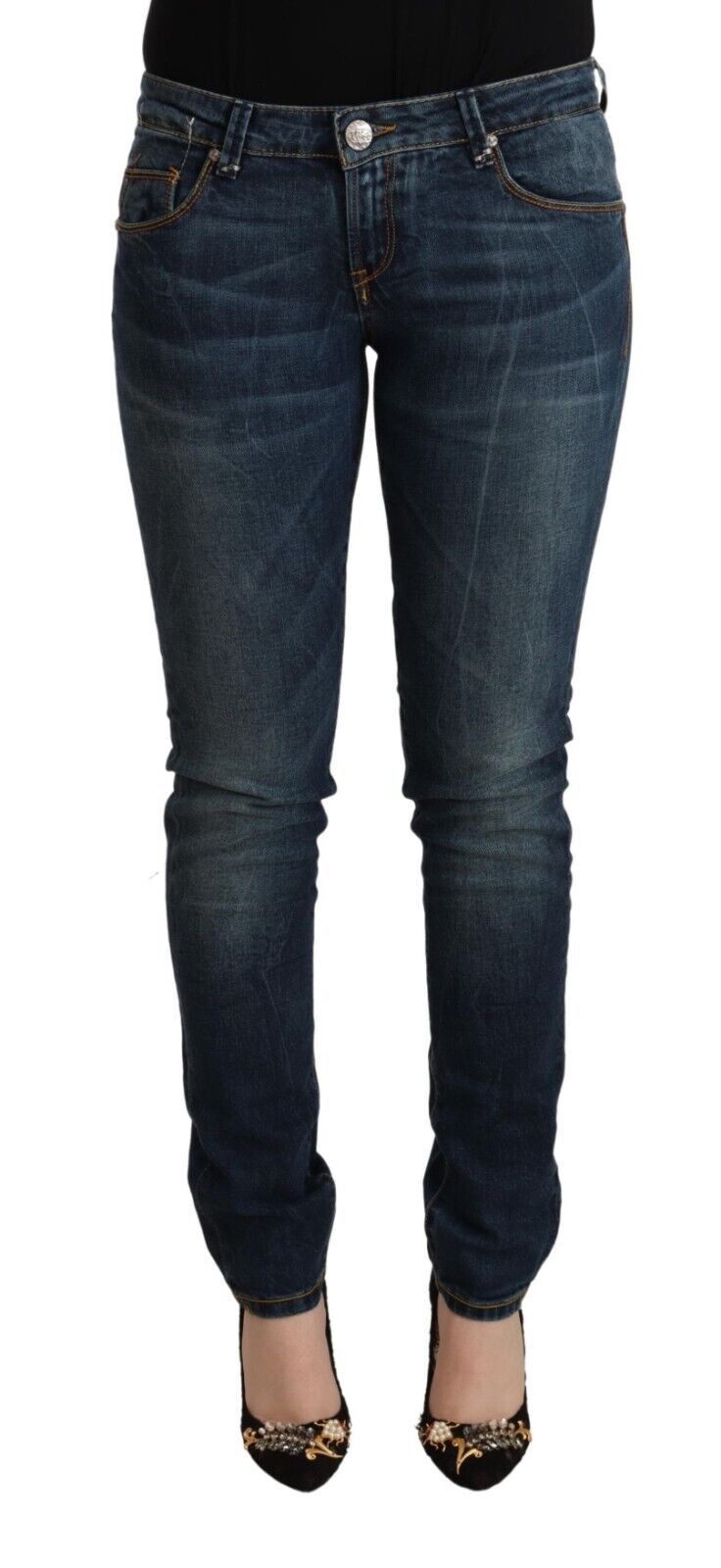 Acht Blue Washed Cotton Slim Fit Denim Low Waist Jeans Acht
