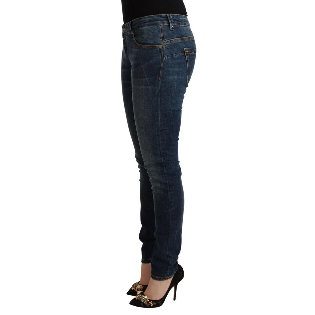 Acht Blue Washed Cotton Slim Fit Denim Low Waist Jeans