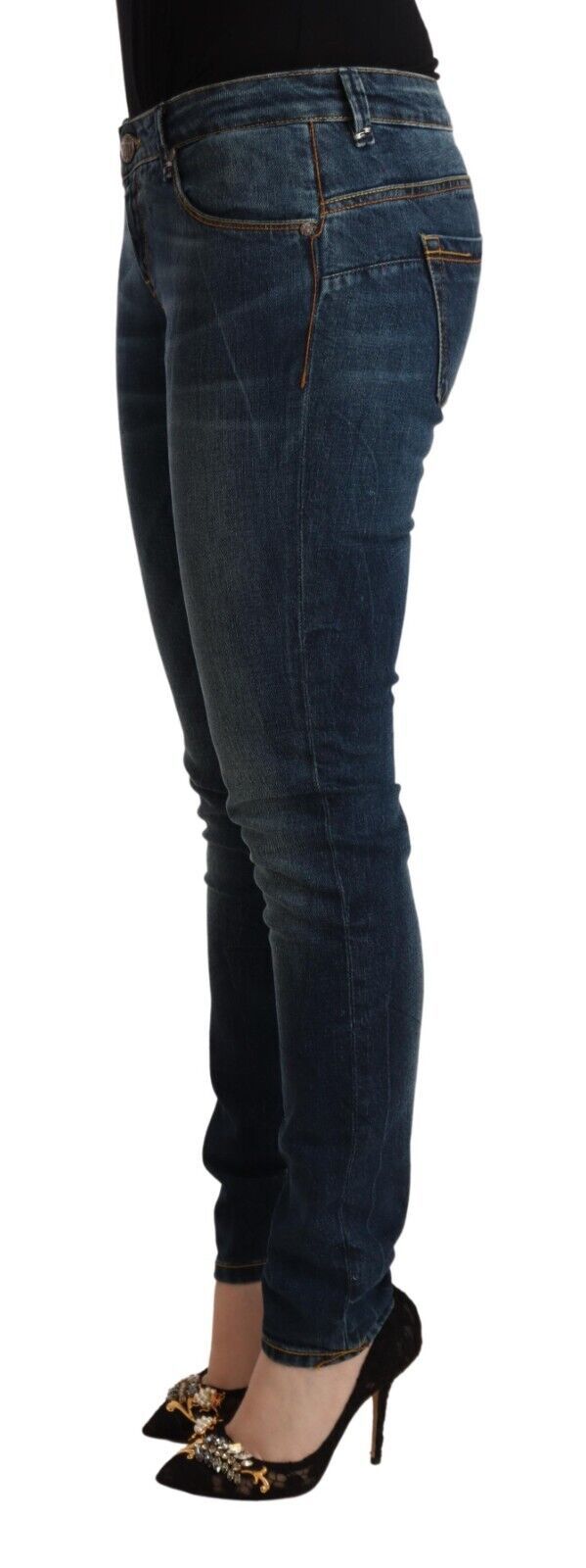Acht Blue Washed Cotton Slim Fit Denim Low Waist Jeans Acht