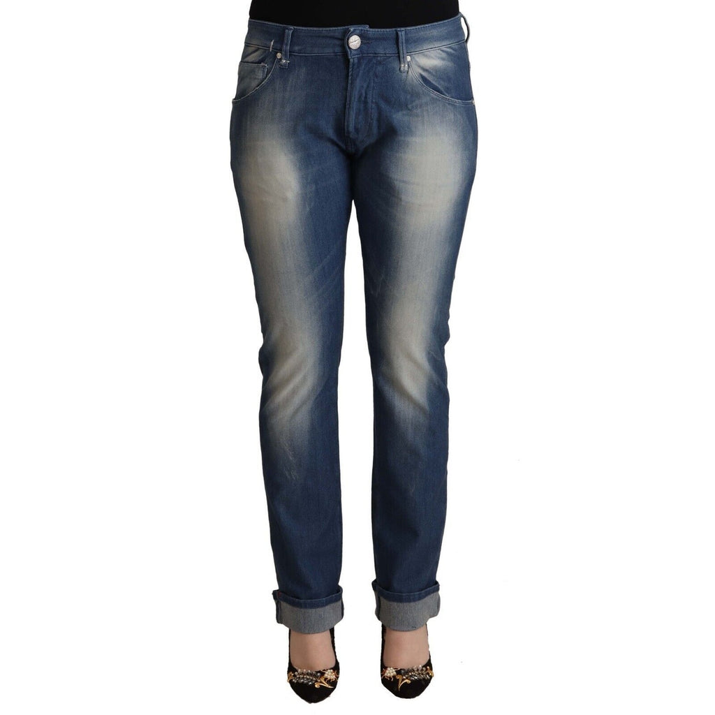 Acht Blue Washed Mid Waist Folded Hem Skinny Jeans