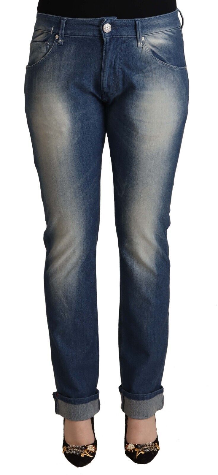 Acht Blue Washed Mid Waist Folded Hem Skinny Jeans Acht