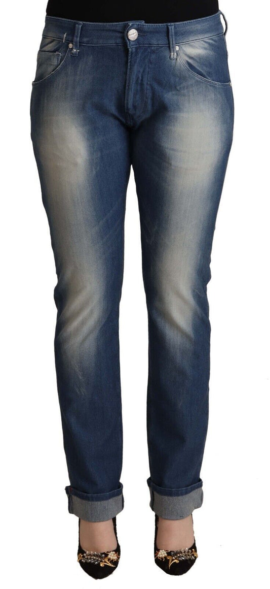 Acht Blue Washed Mid Waist Folded Hem Skinny Jeans Acht