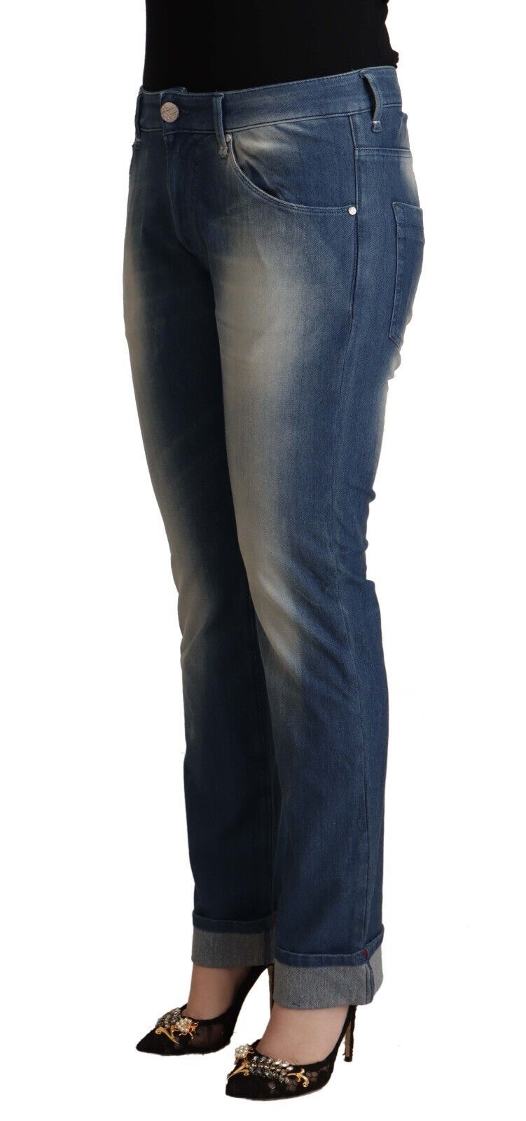 Acht Blue Washed Mid Waist Folded Hem Skinny Jeans Acht