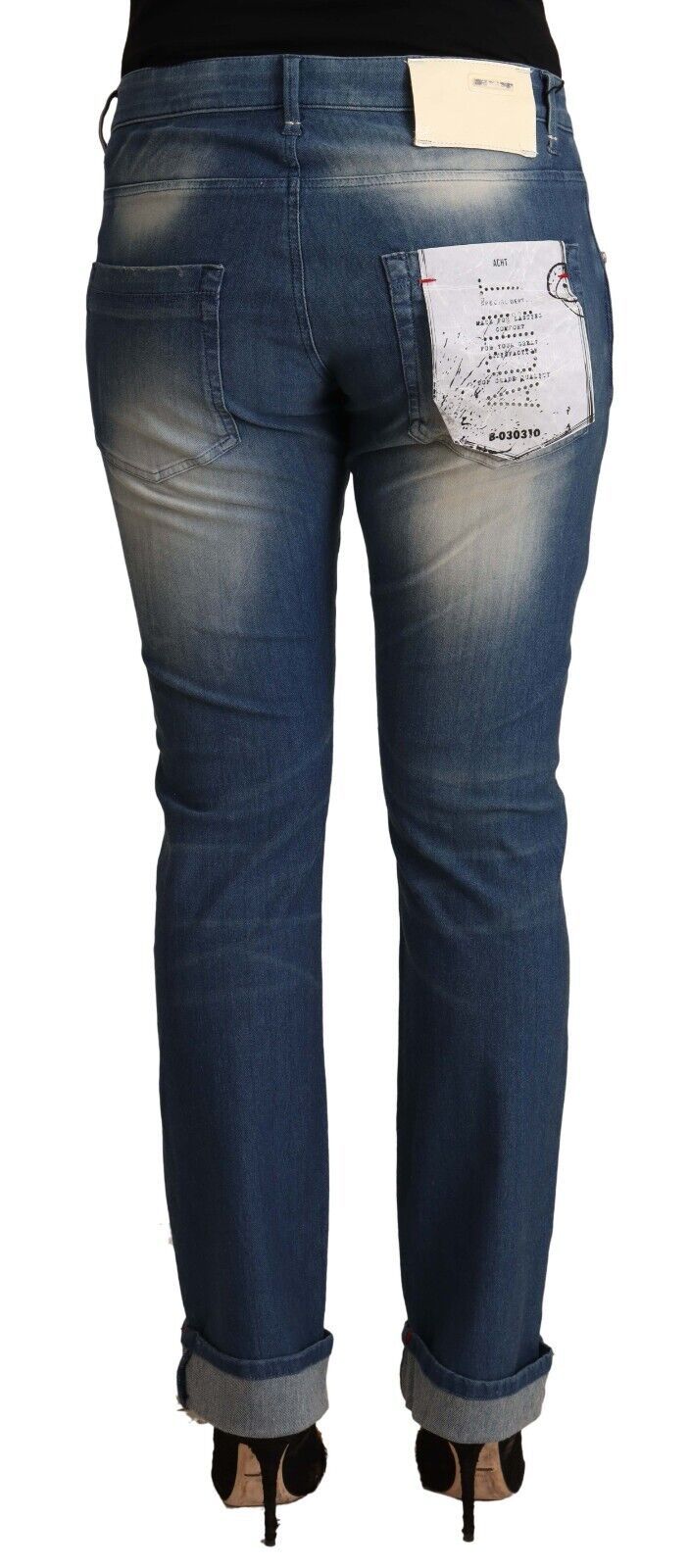 Acht Blue Washed Mid Waist Folded Hem Skinny Jeans Acht