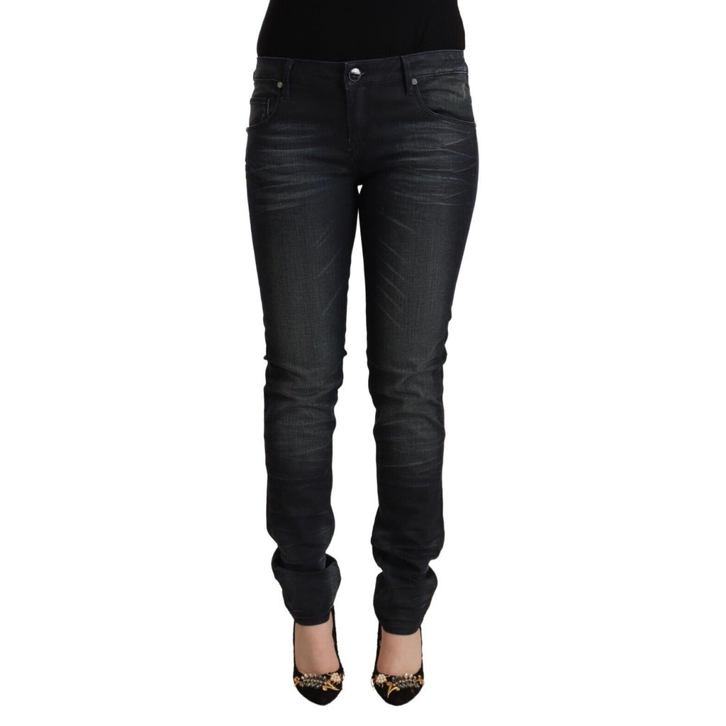 Acht Black Washed Cotton Low Waist Slim Fit Denim Jeans