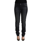 Acht Black Washed Cotton Low Waist Slim Fit Denim Jeans