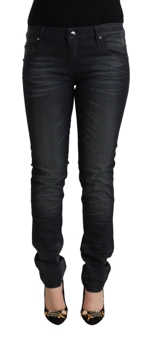 Acht Black Washed Cotton Low Waist Slim Fit Denim Jeans Acht