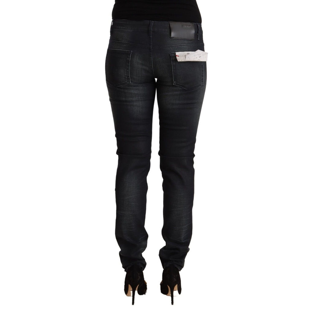 Acht Black Washed Cotton Low Waist Slim Fit Denim Jeans