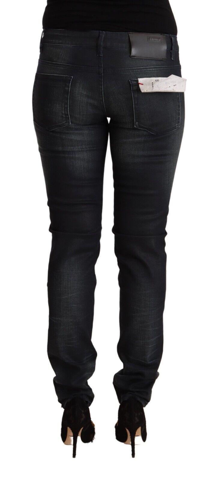 Acht Black Washed Cotton Low Waist Slim Fit Denim Jeans Acht