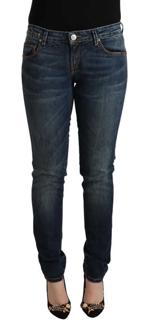 Acht Blue Washed Cotton Low Waist Slim Fit Denim Jeans Acht
