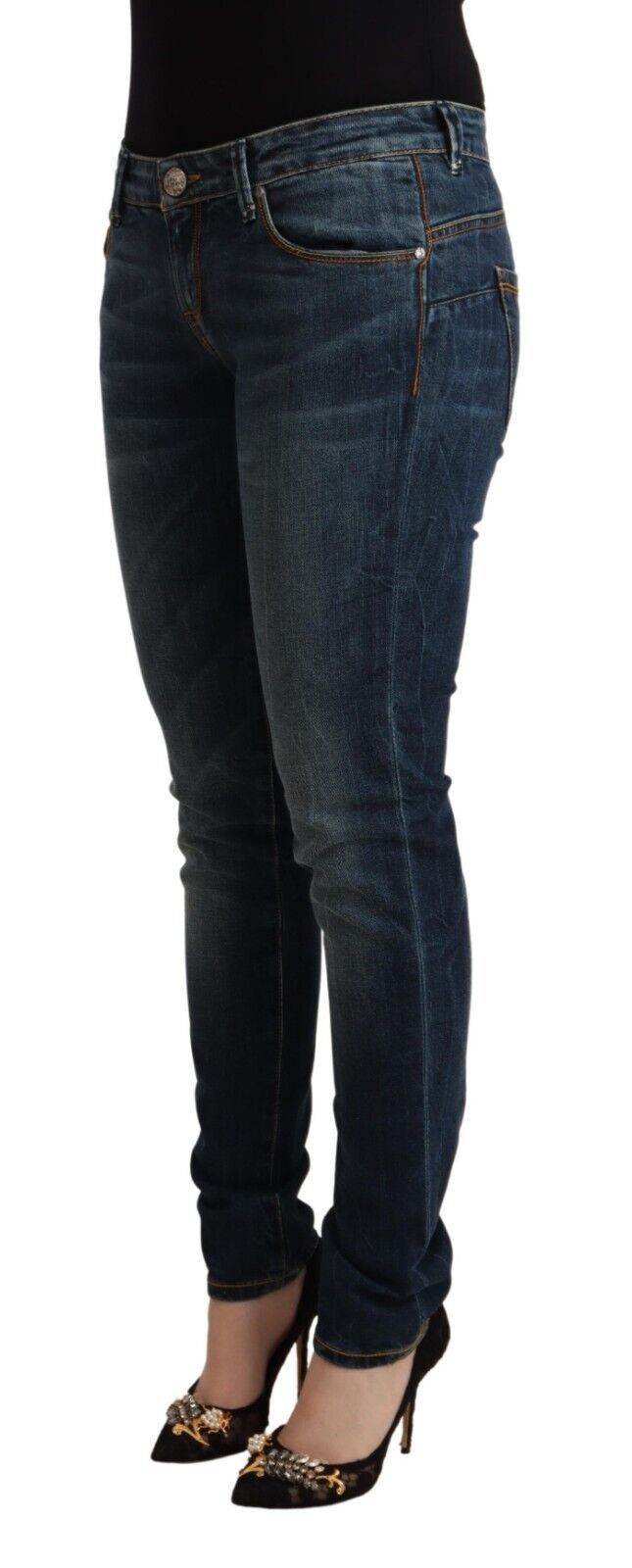Acht Blue Washed Cotton Low Waist Slim Fit Denim Jeans Acht