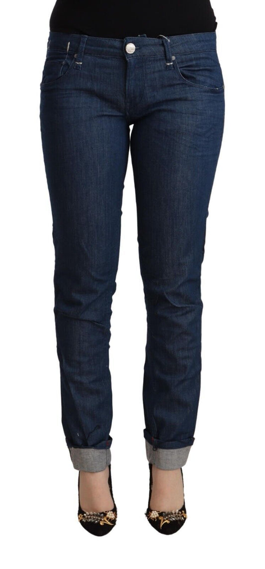 Acht Blue Cotton Low Waist Skinny Denim Folded Hem Jeans Acht