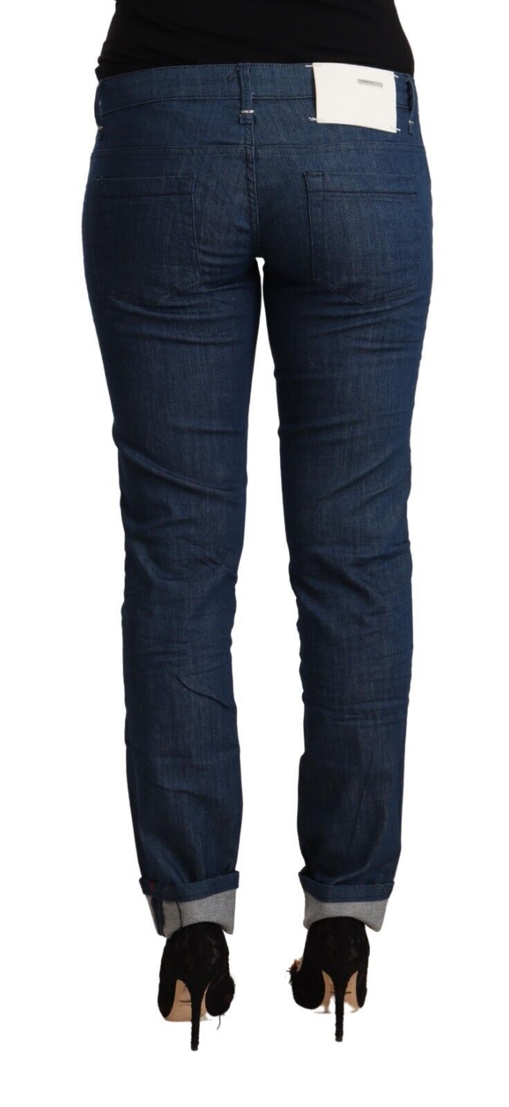 Acht Blue Cotton Low Waist Skinny Denim Folded Hem Jeans Acht