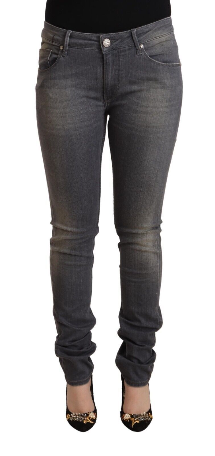 Acht Dark Gray Washed Cotton Denim Skinny Jeans Acht