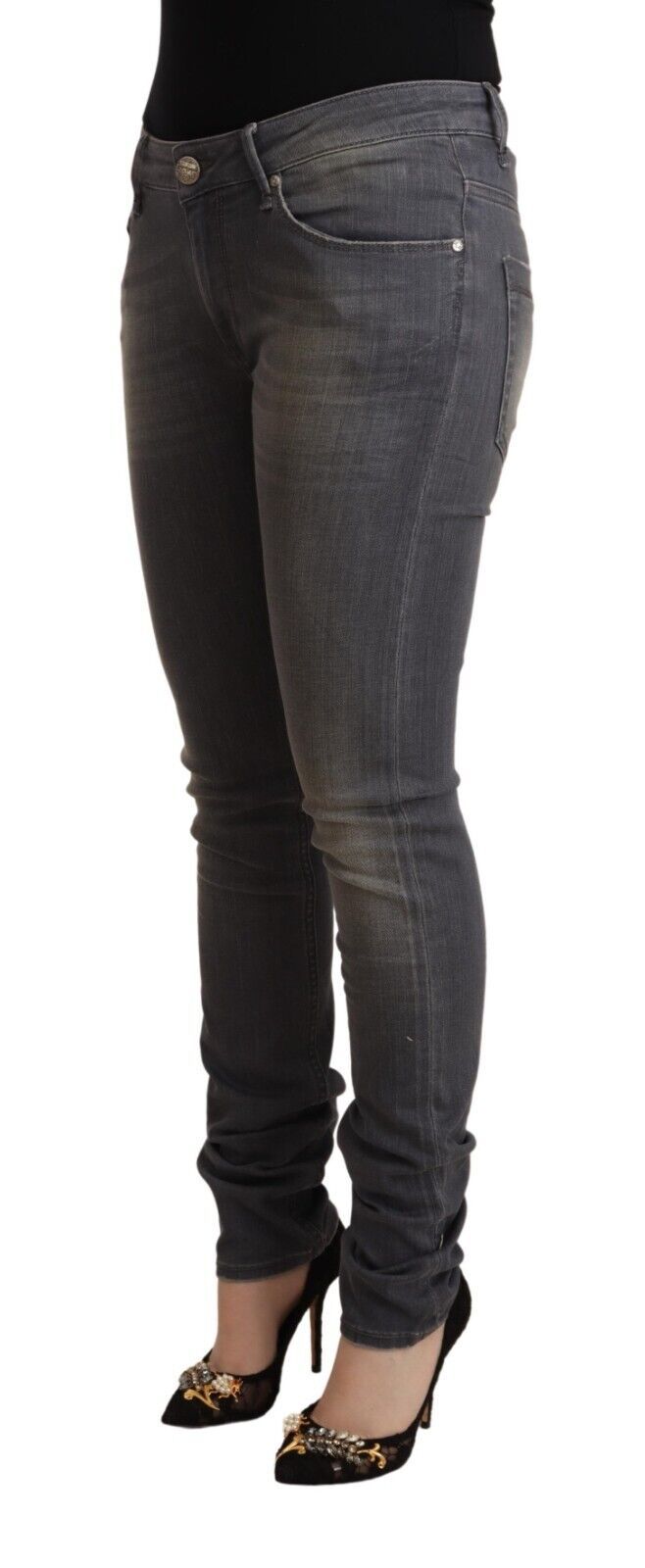 Acht Dark Gray Washed Cotton Denim Skinny Jeans Acht