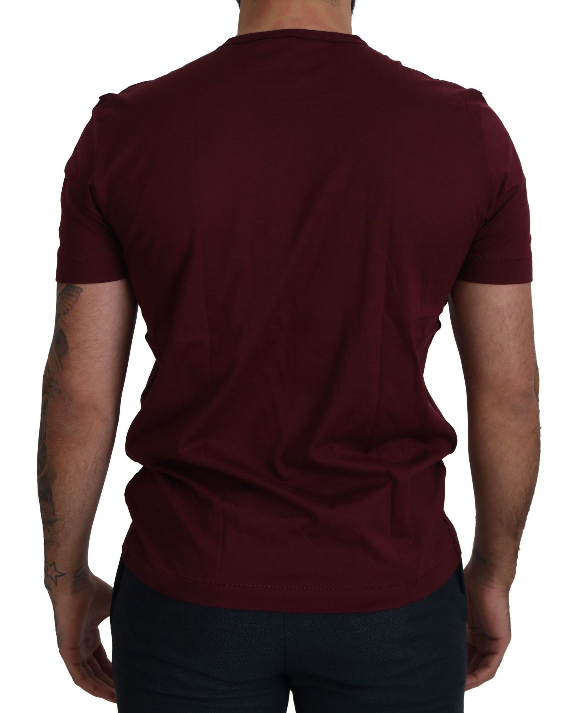Dolce & Gabbana Bordeaux Roses Cotton Crewneck T-shirt Dolce & Gabbana