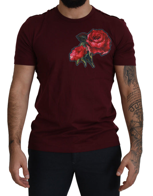 Dolce & Gabbana Bordeaux Roses Cotton Crewneck T-shirt Dolce & Gabbana
