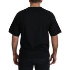 Dolce & Gabbana black cotton crewneck T-shirt featuring a gold star crown graphic design.