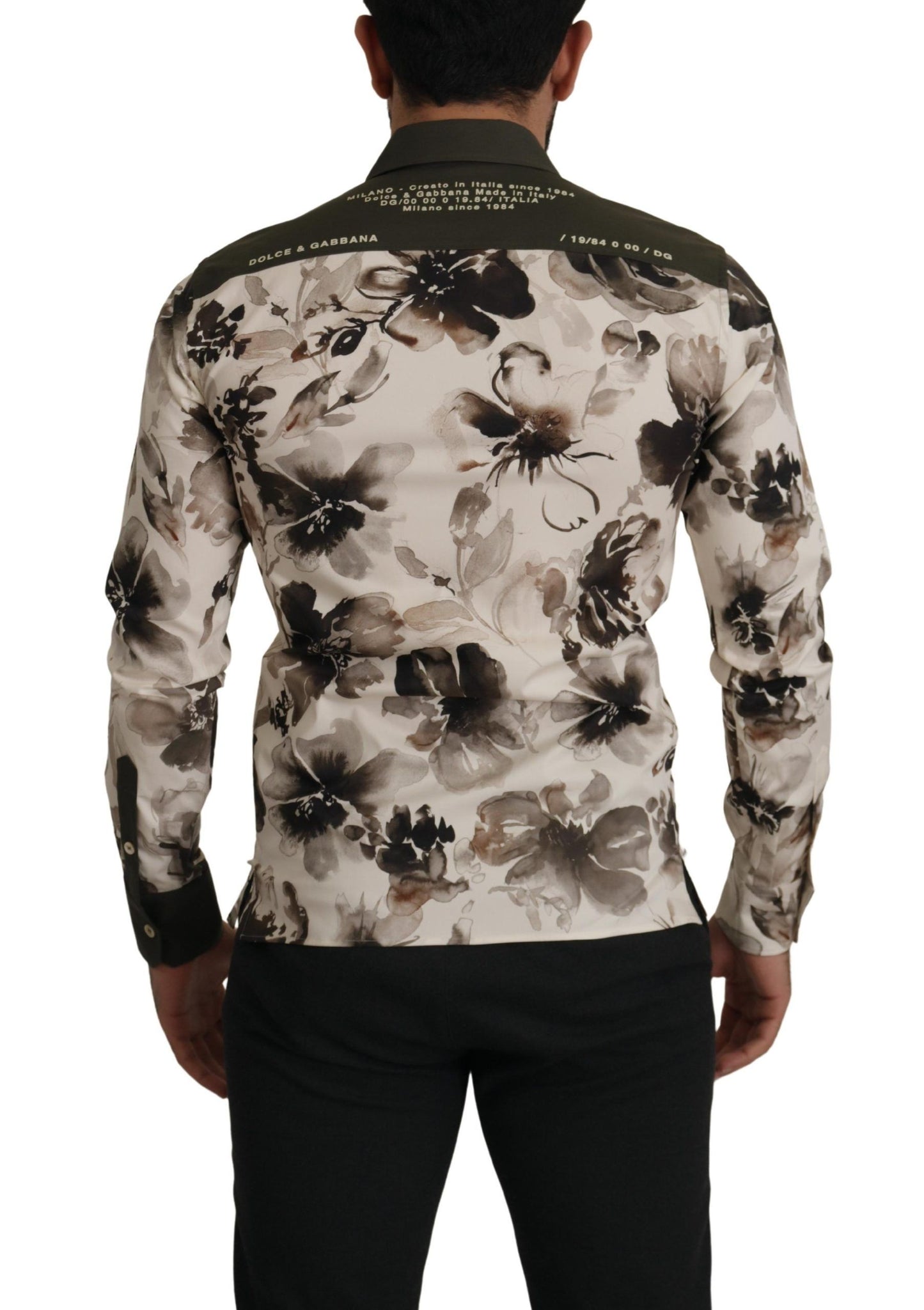 Dolce & Gabbana Green Beige Floral Cotton Stretch Exclusive Shirt Dolce & Gabbana