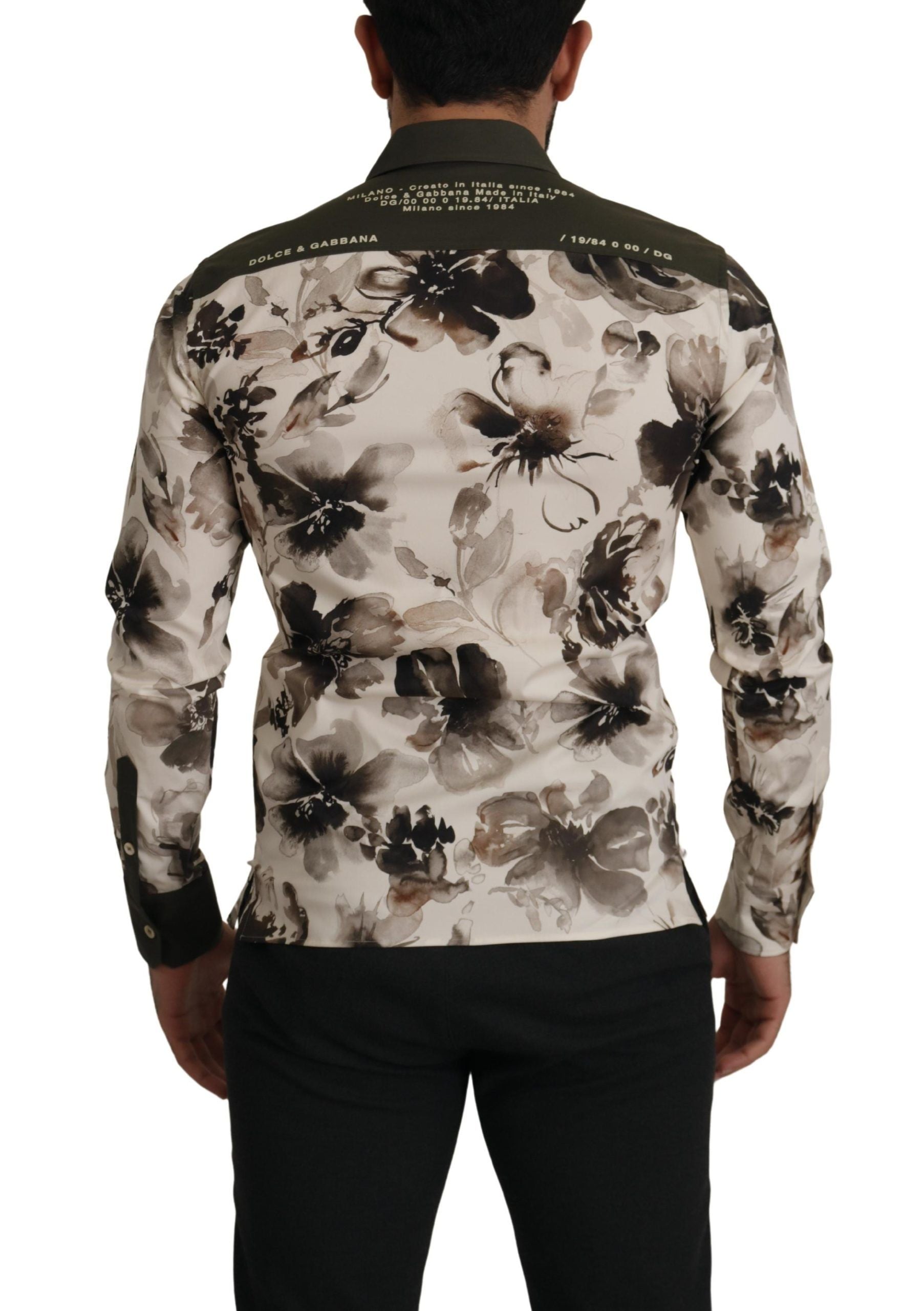 Dolce & Gabbana Green Beige Floral Cotton Stretch Exclusive Shirt Dolce & Gabbana