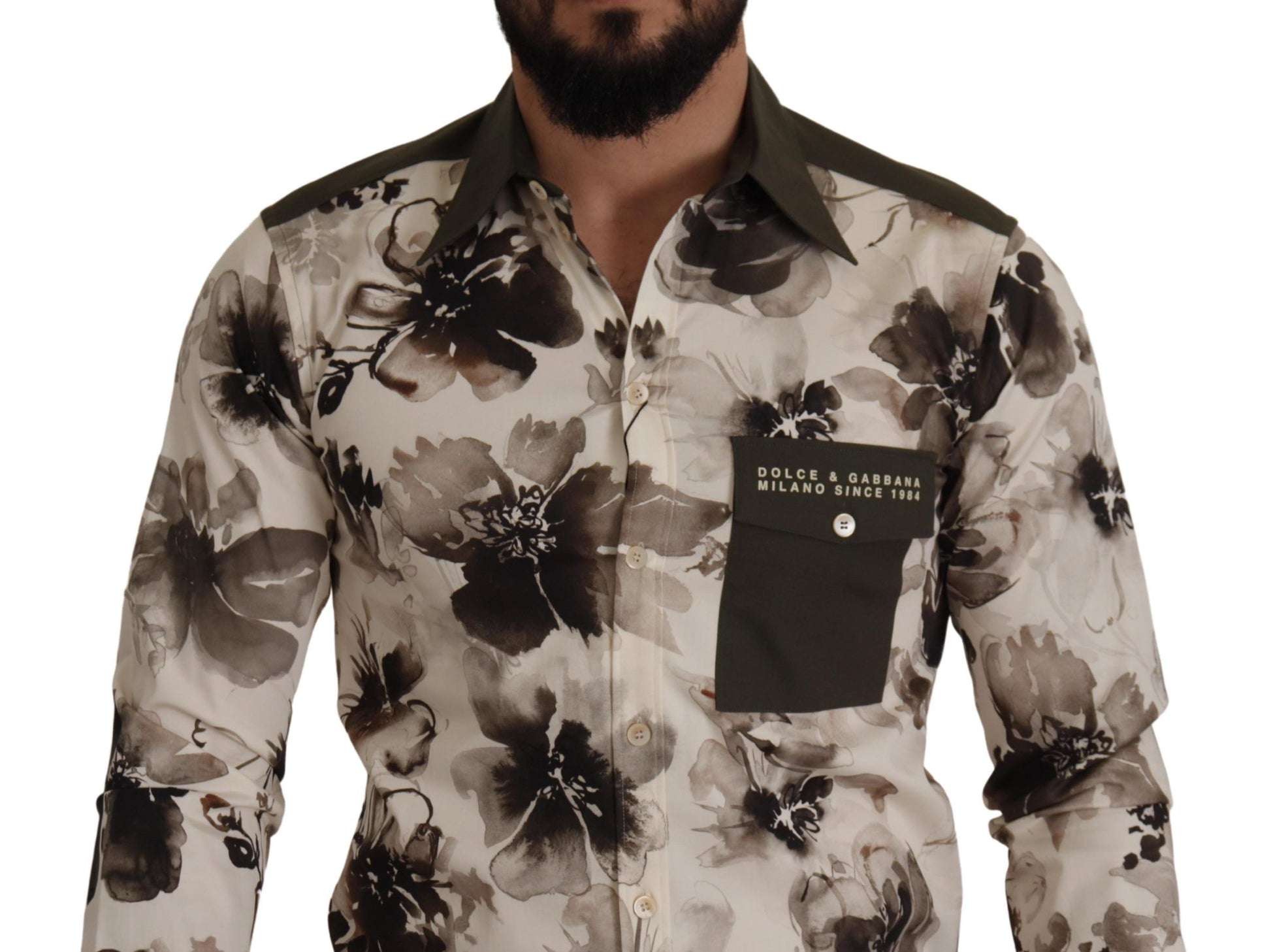Dolce & Gabbana Green Beige Floral Cotton Stretch Exclusive Shirt Dolce & Gabbana