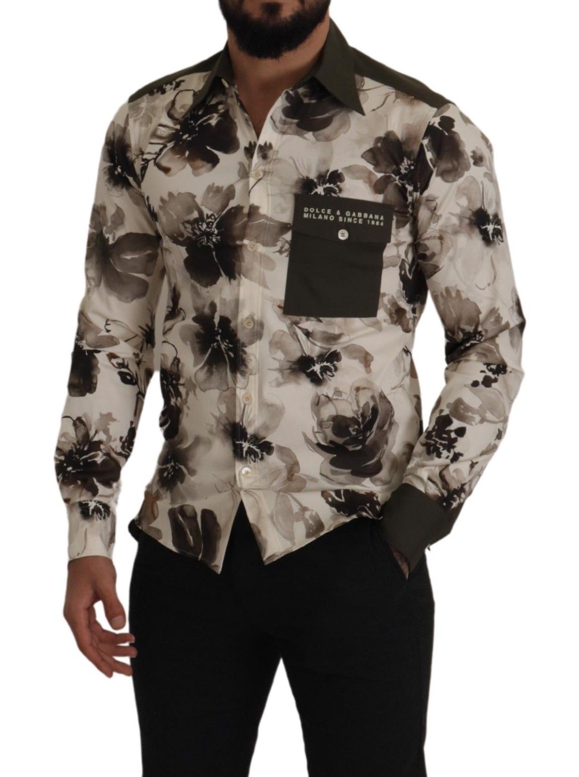 Dolce & Gabbana Green Beige Floral Cotton Stretch Exclusive Shirt Dolce & Gabbana